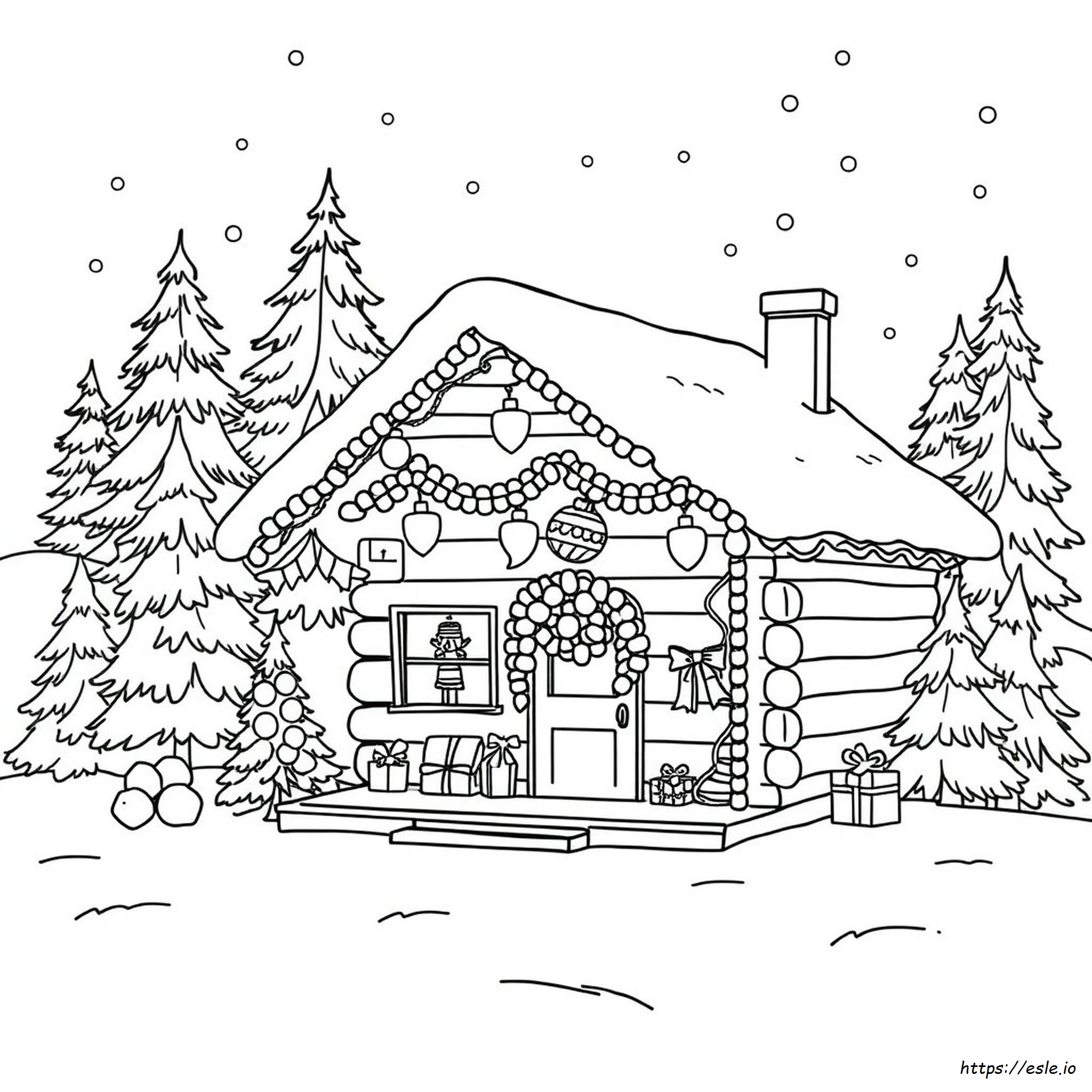Cabaña De Navidad Para Colorear