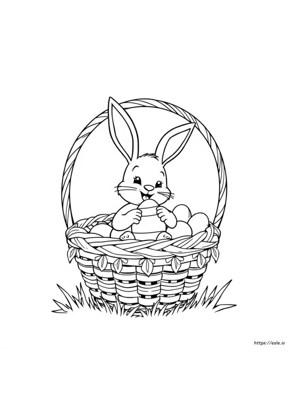 Coloriage Lapin De Pâques Dans Un Panier