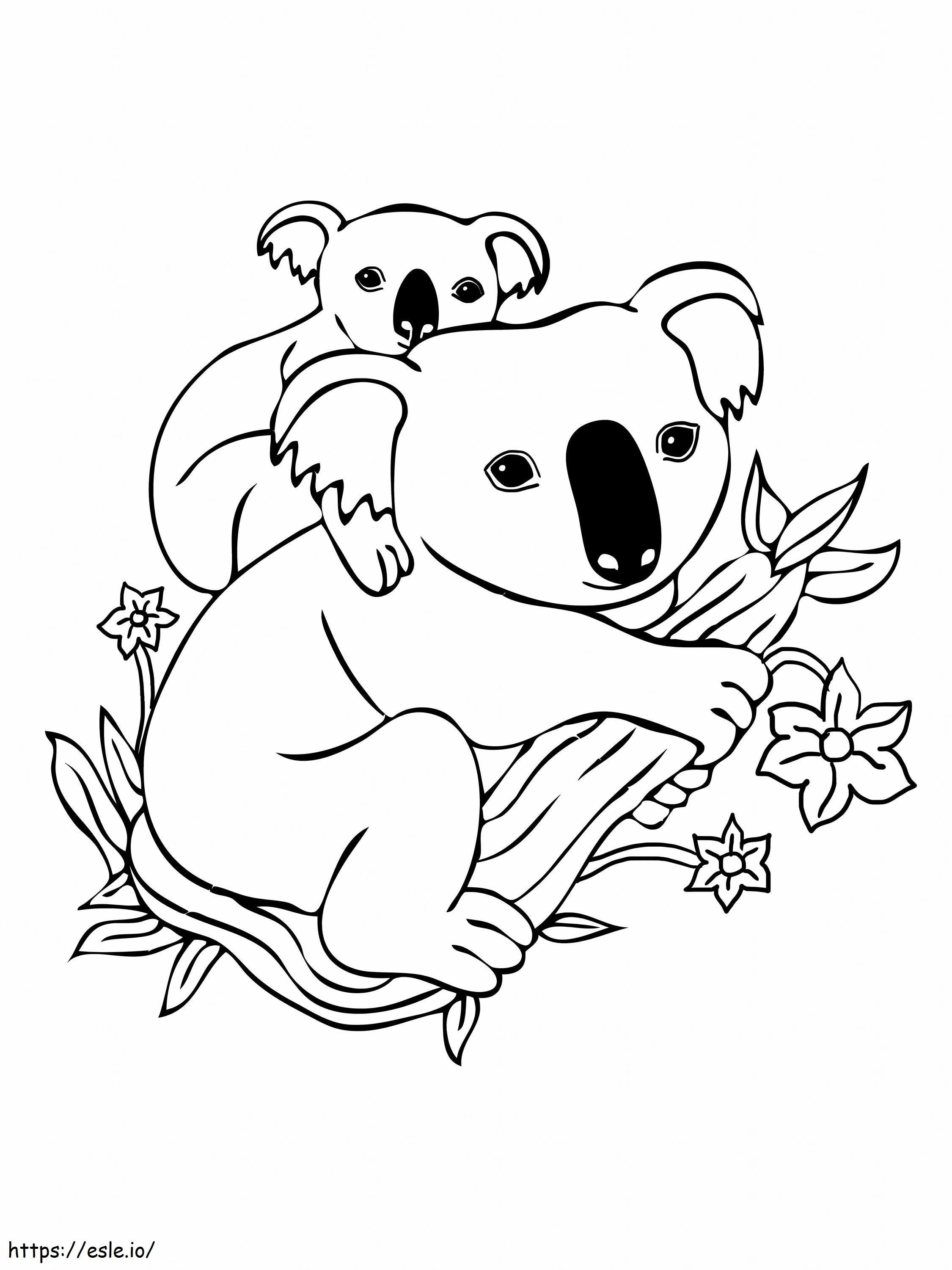 Mother Koala With Baby Koala On Tree Branch coloring page