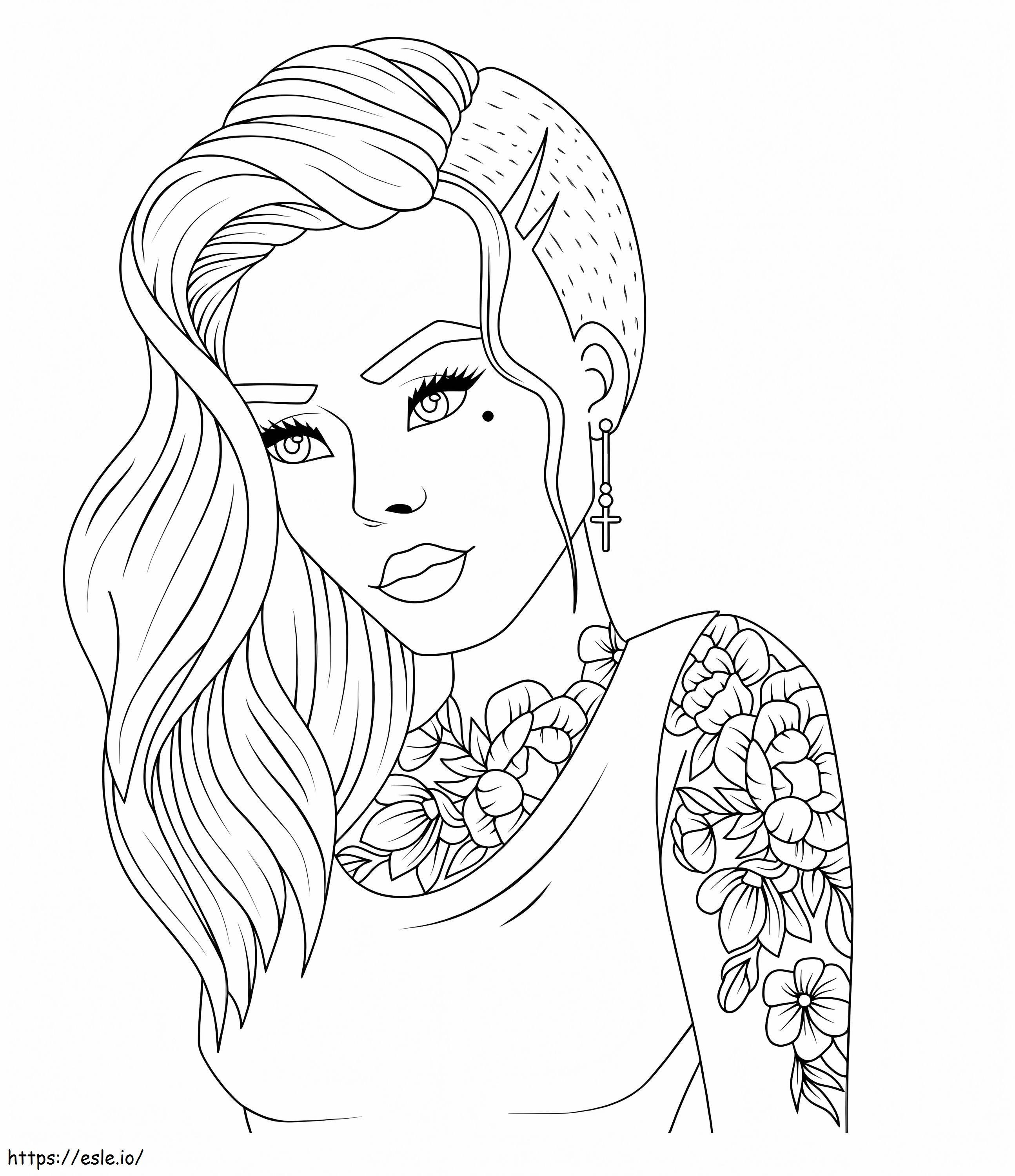 Cool Teen Girl With Tattoo coloring page
