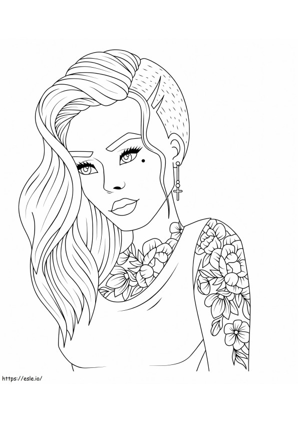 Coloriage cool adolescent fille avec tatouage à imprimer dessin