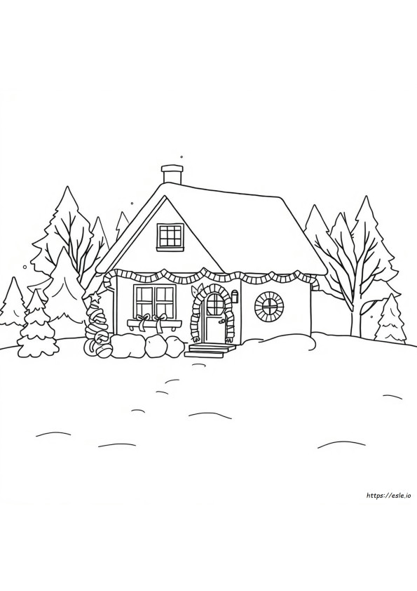 Coloriage Maison Avec Lumières De Noël