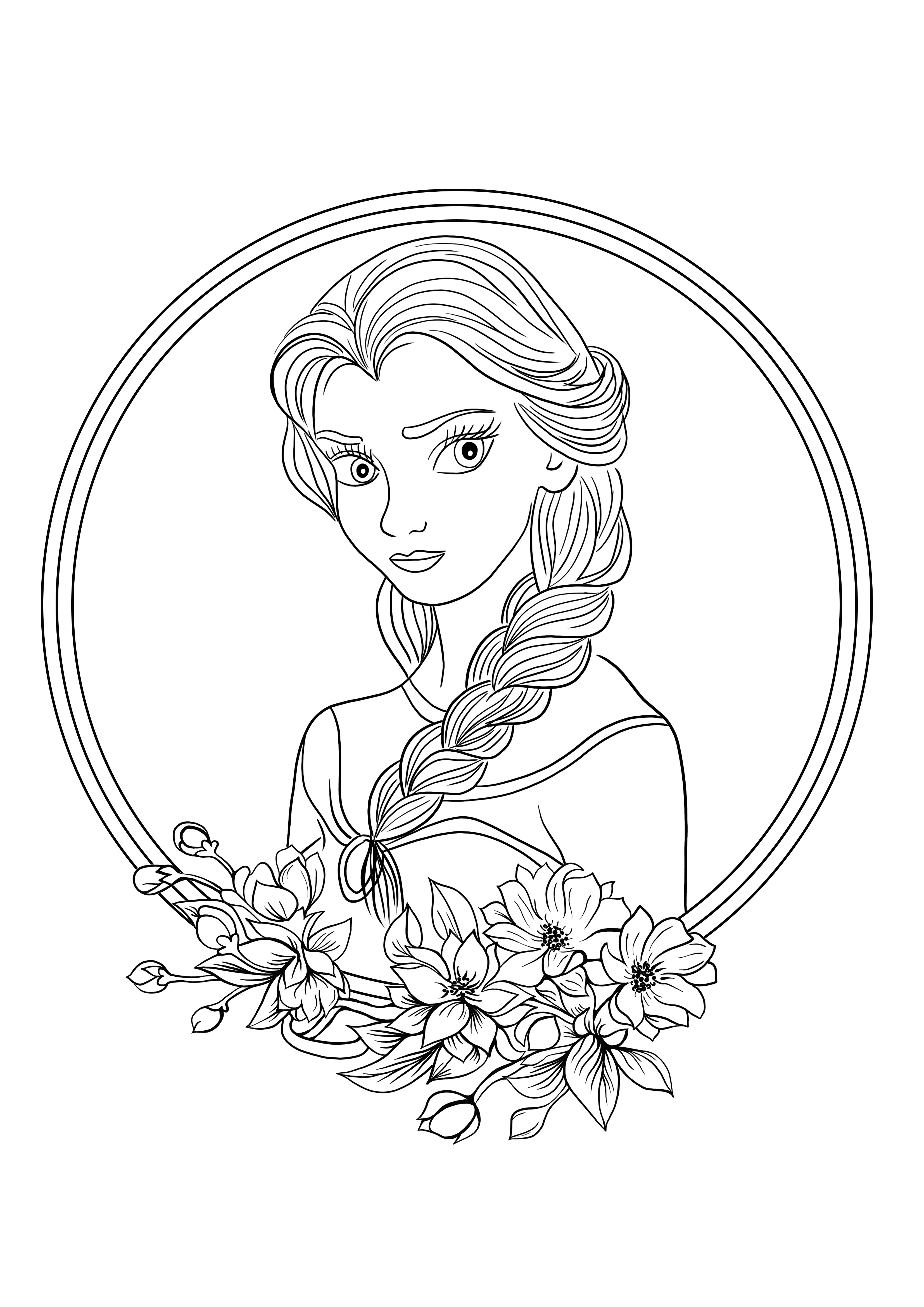 Gyönyörű Elsa hercegnő, ingyenesen nyomtatható színezéshez gyerekeknek