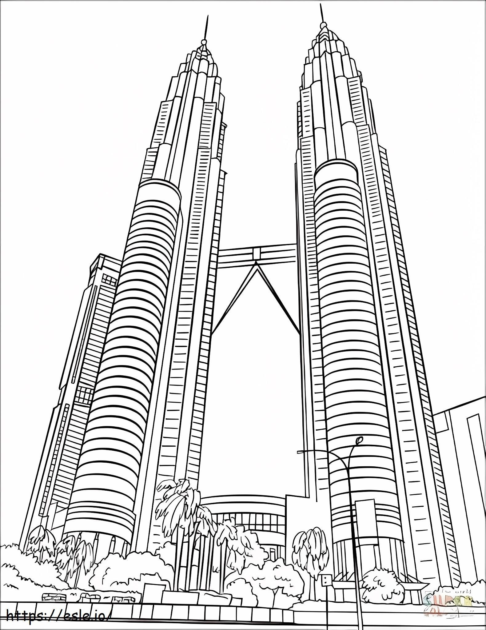 Coloriage les tours jumelles Petronas à imprimer dessin