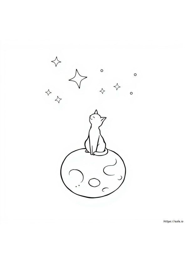 Gato En La Luna Para Colorear