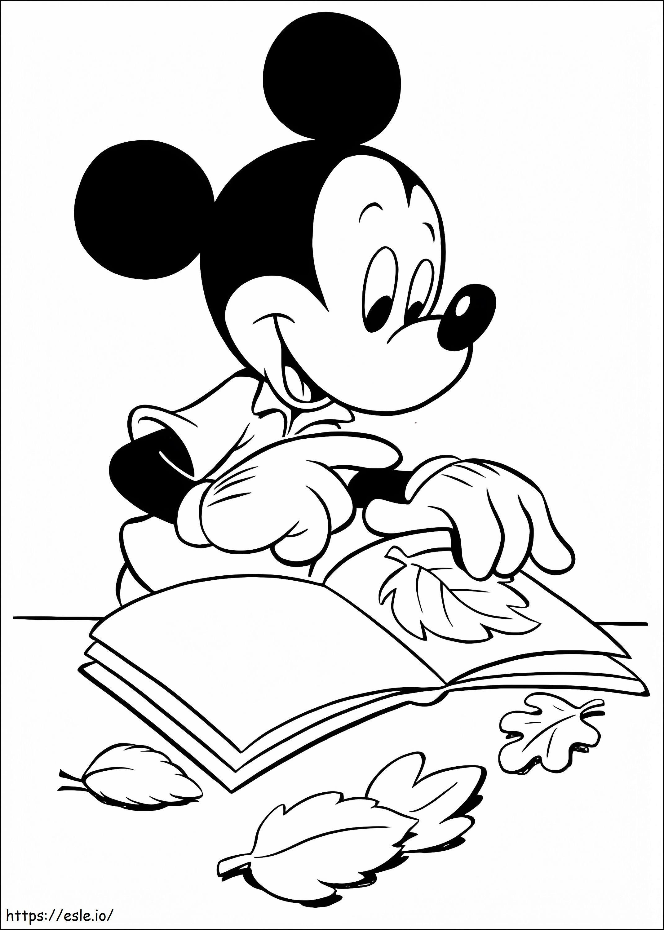 Coloriage Mickey avec livre et feuilles à imprimer dessin