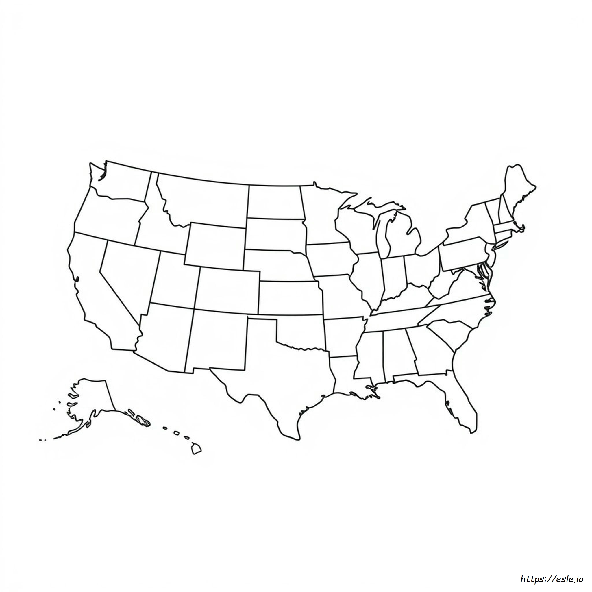 Map Of The United States Of America Coloring Page
