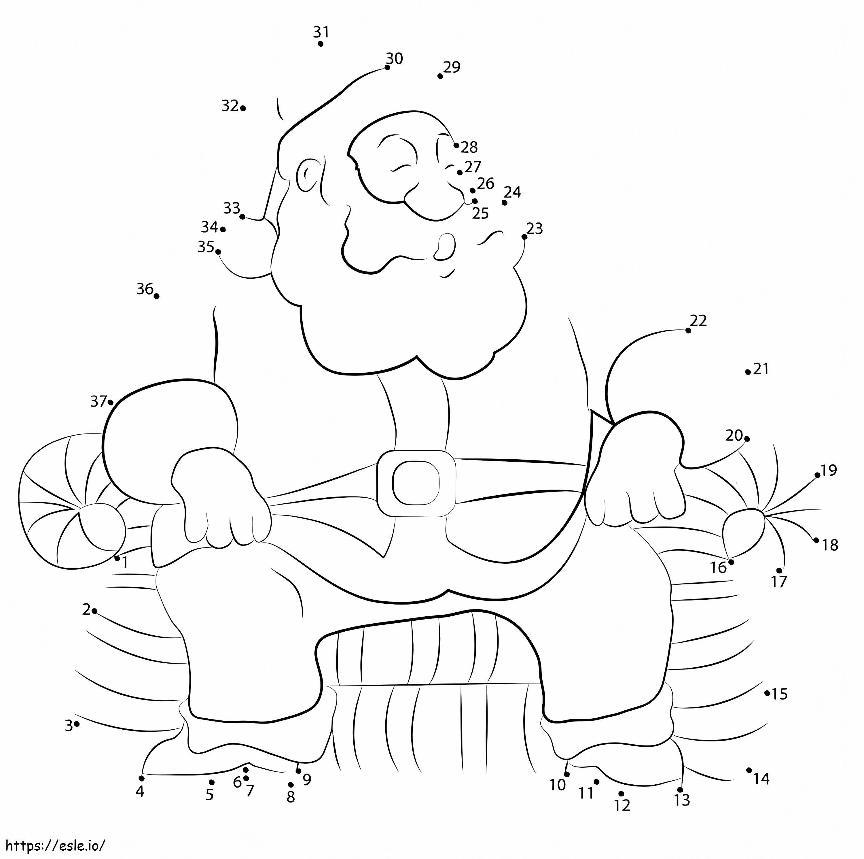 Babbo Natale sul divano Unisci i puntini da colorare