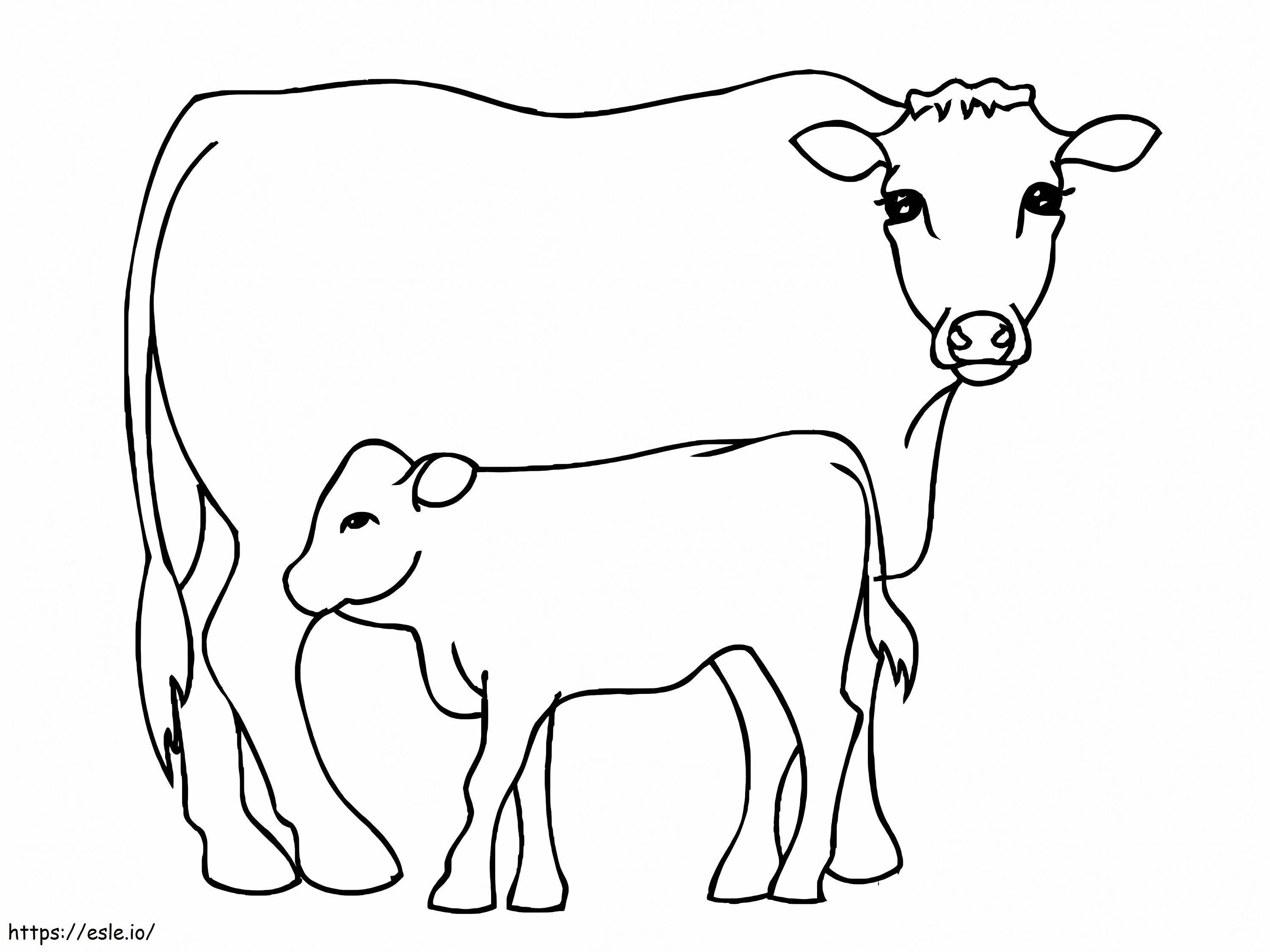 Vaca și vițelul 2 de colorat