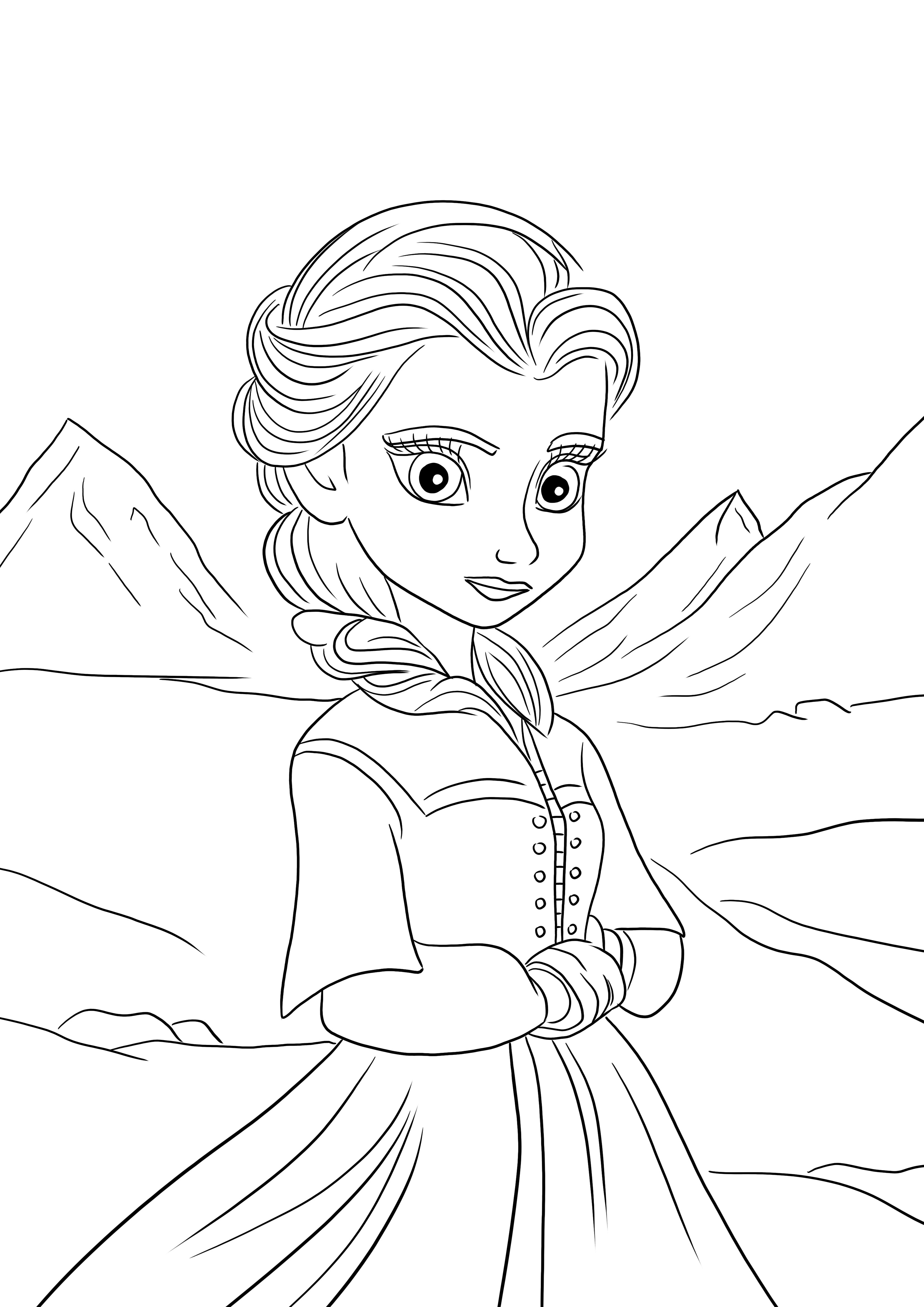 Elsa in de bergen om gratis in te kleuren en afbeelding af te drukken kleurplaat