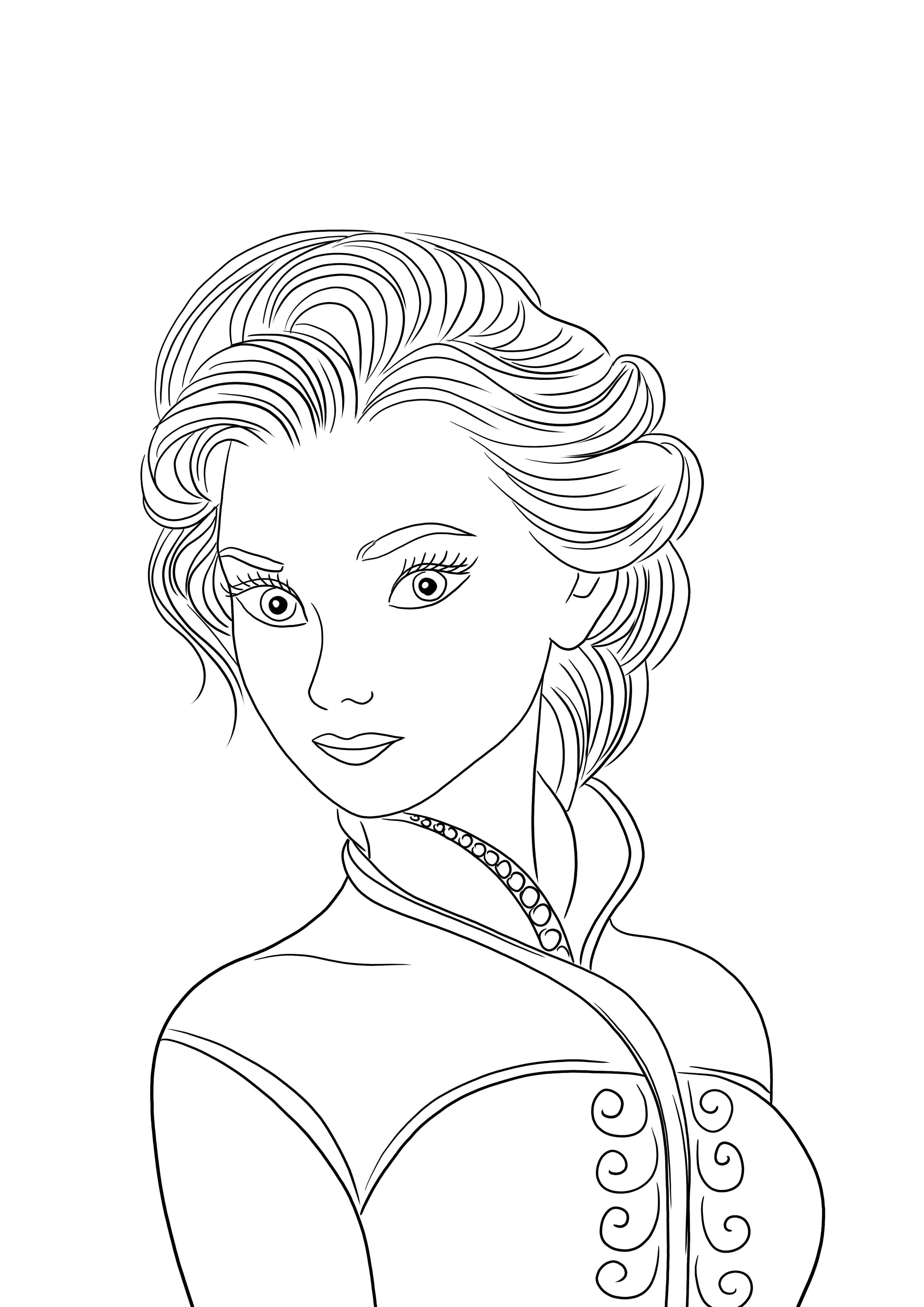 Elsa the Queen ready for free printing and coloring image for kids