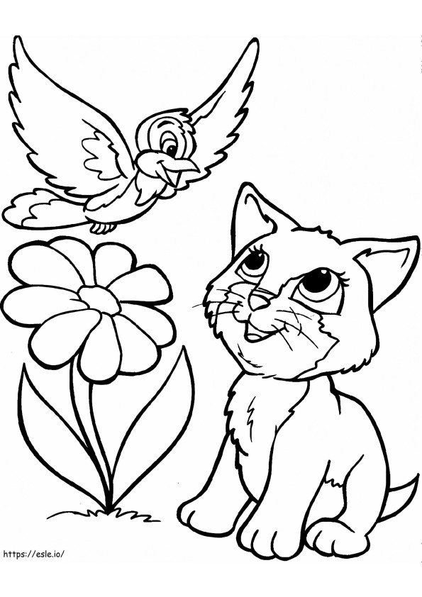 Bird And Cat A4 coloring page