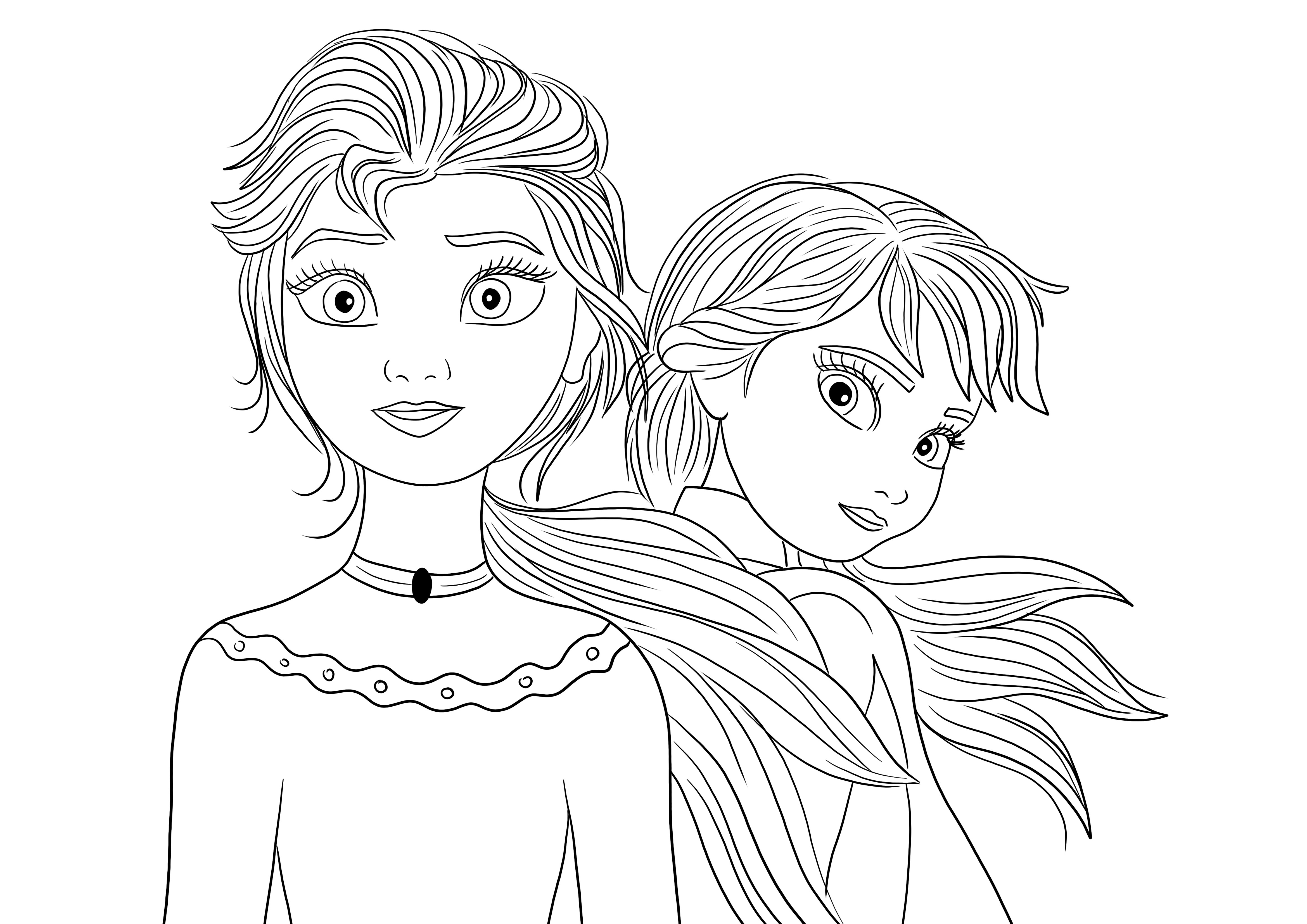Elsa és Ana színező kép minden Frozen rajongó számára ingyenesen letölthető