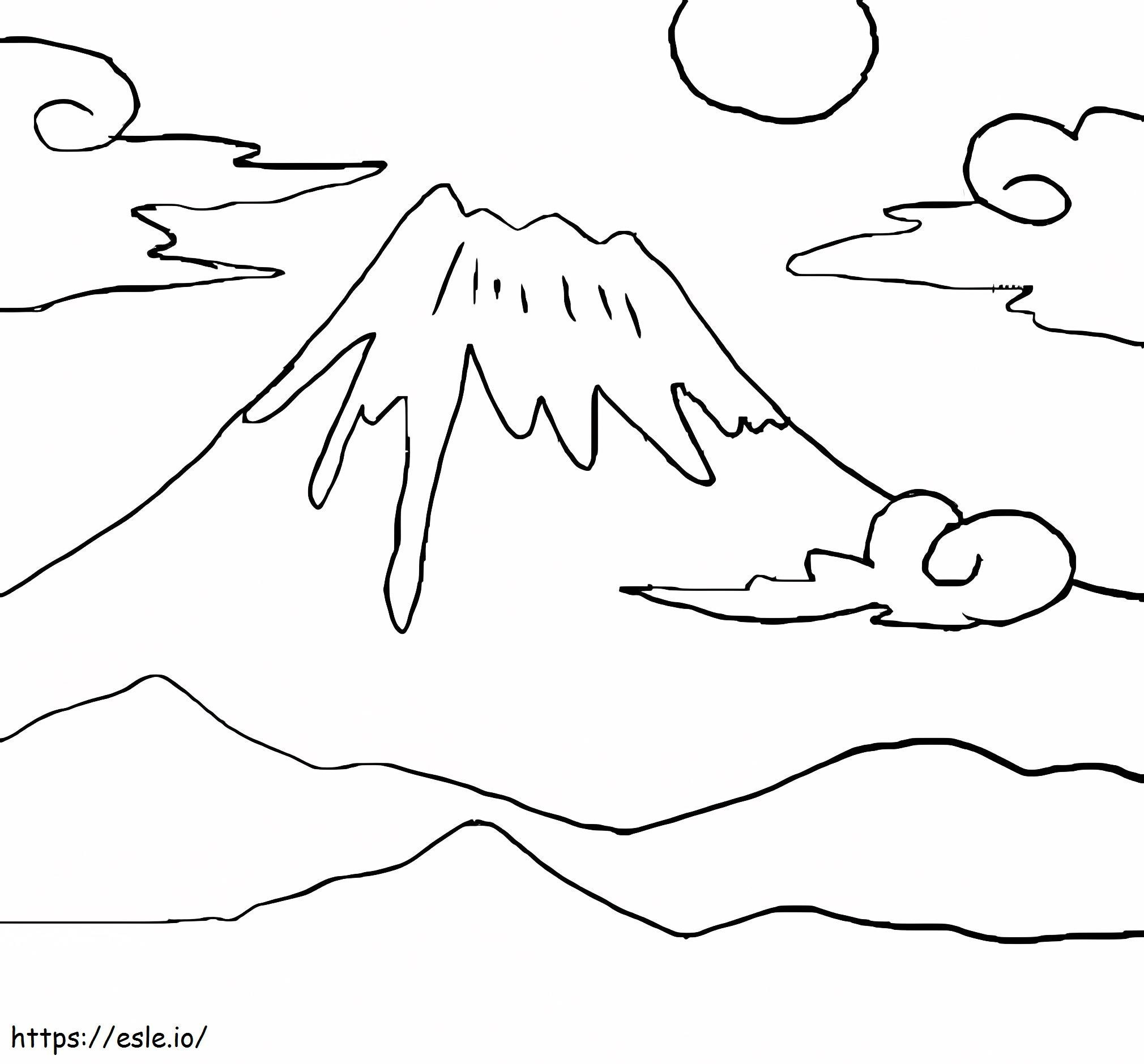 Coloriage Mont Fuji et soleil à imprimer dessin