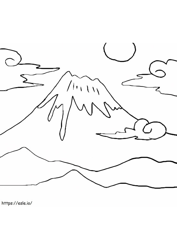 Berg Fuji En Zon kleurplaat