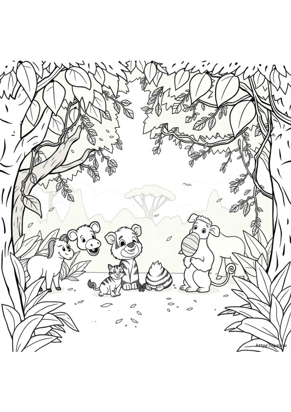 Desene De Colorat Cu Animale Din Junglă De Desene Animate