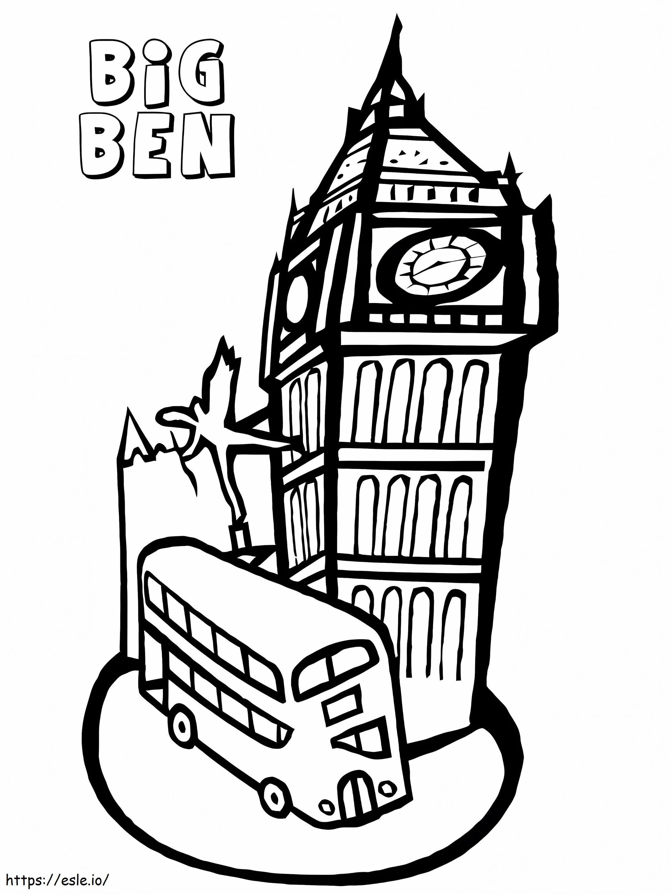 Coloriage Autobus et Big Ben à imprimer dessin