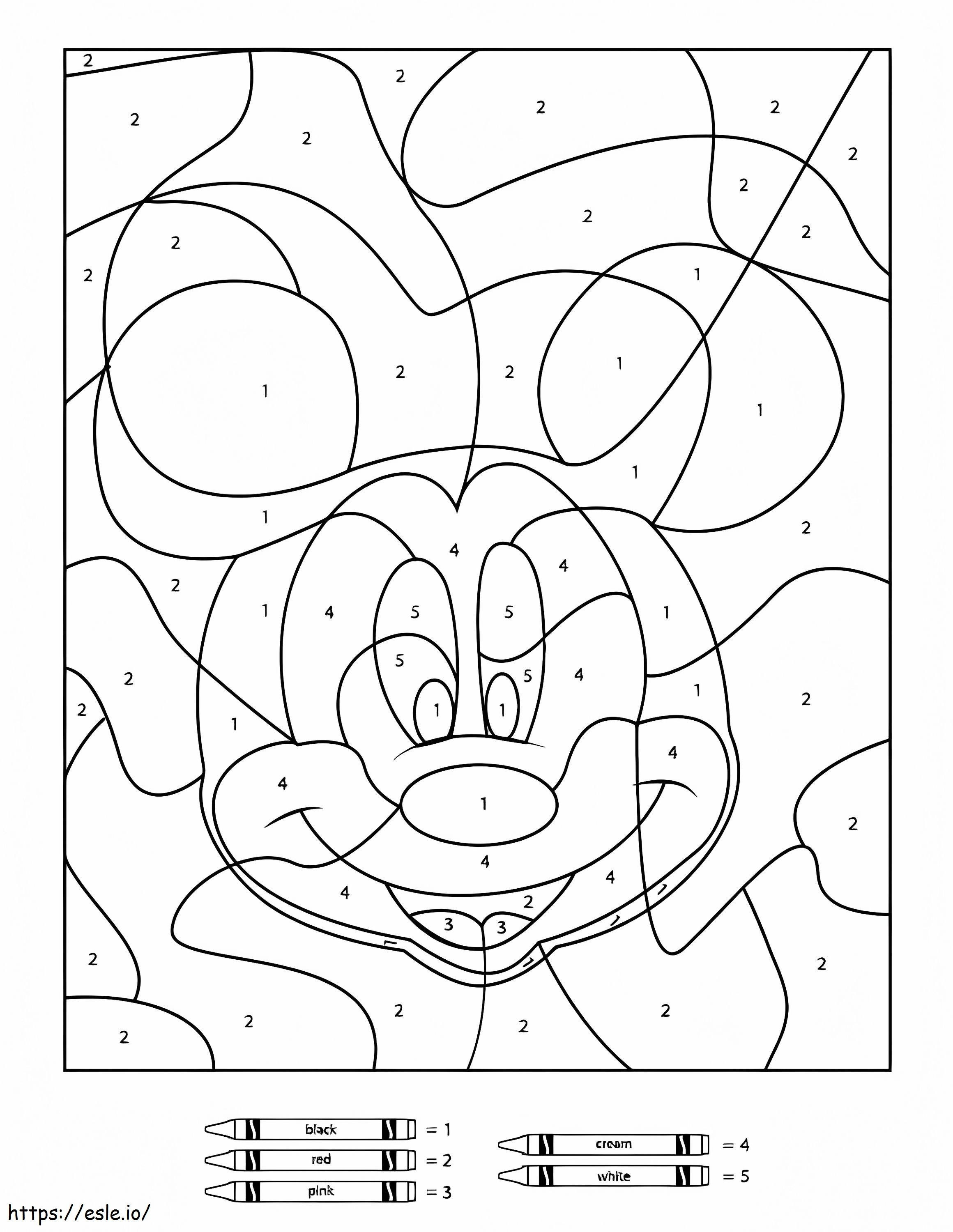 Cor do rosto do Mickey por número para colorir