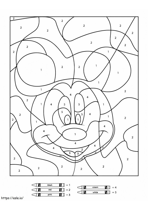 Mickey Face kleur op nummer kleurplaat