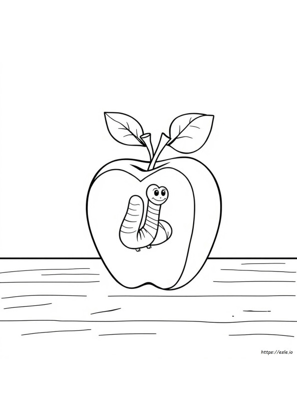 Apple With Worm Coloring Page