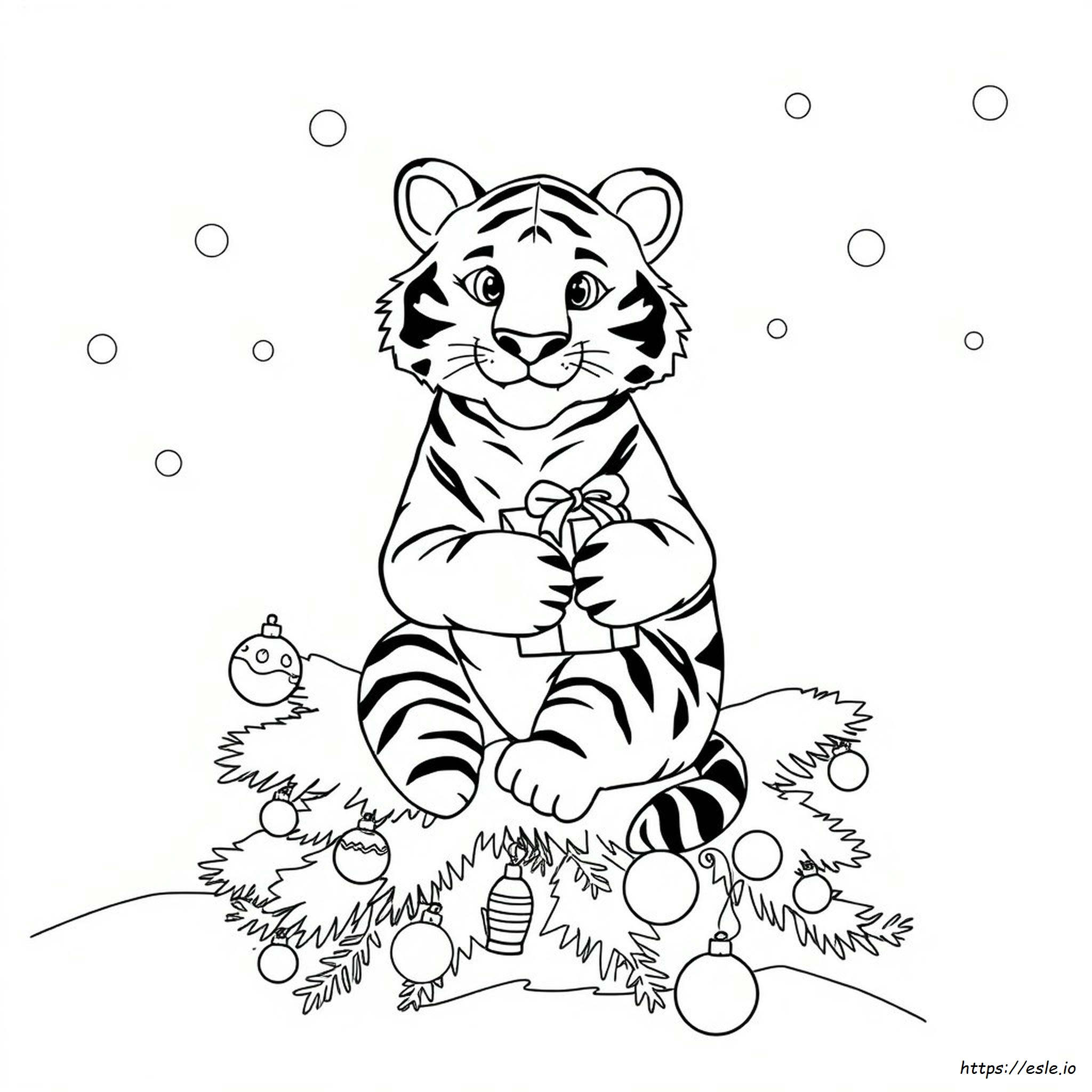 Christmas Tiger Coloring Page
