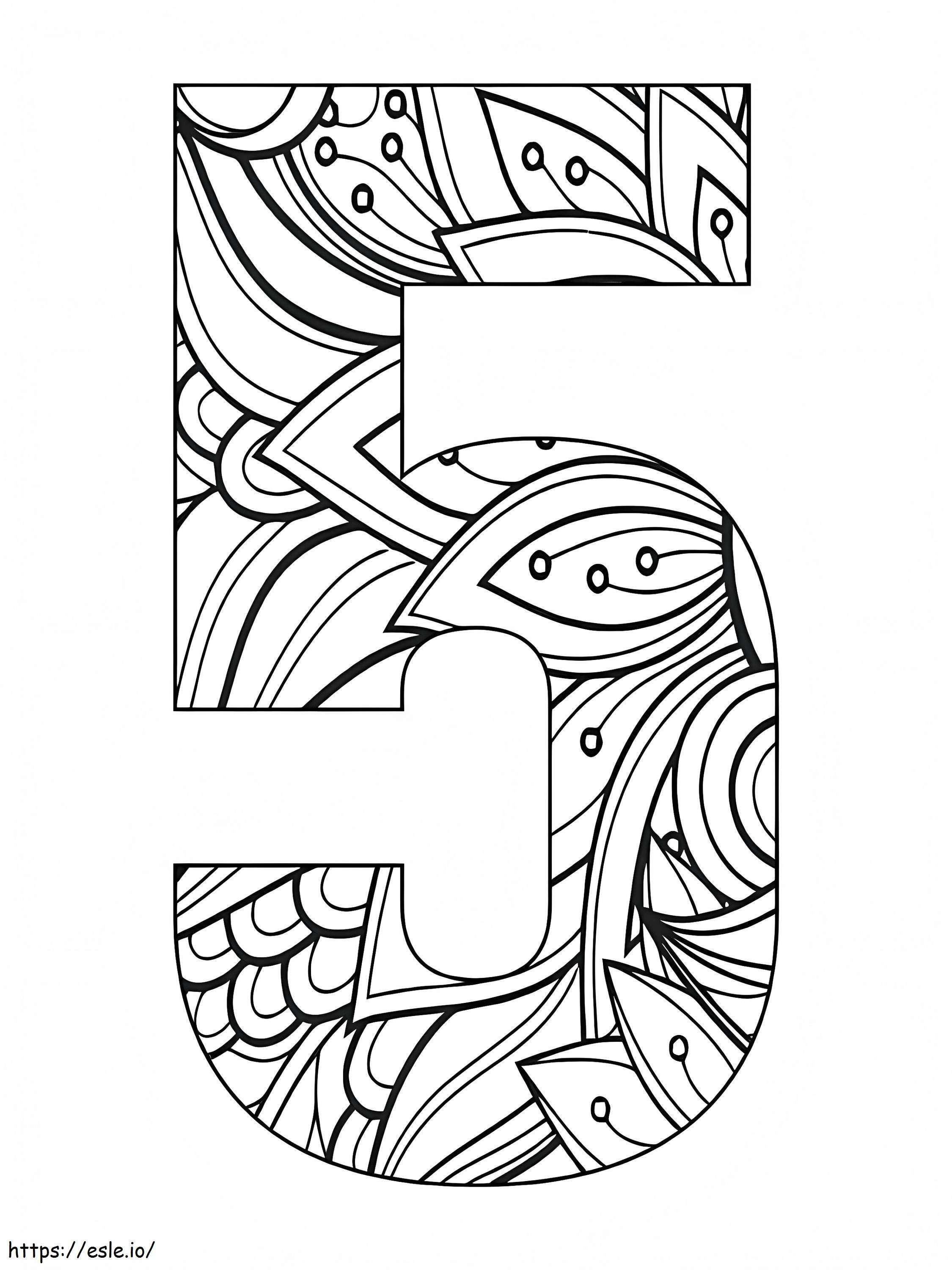 Coloriage Mandala numéro cinq à imprimer dessin