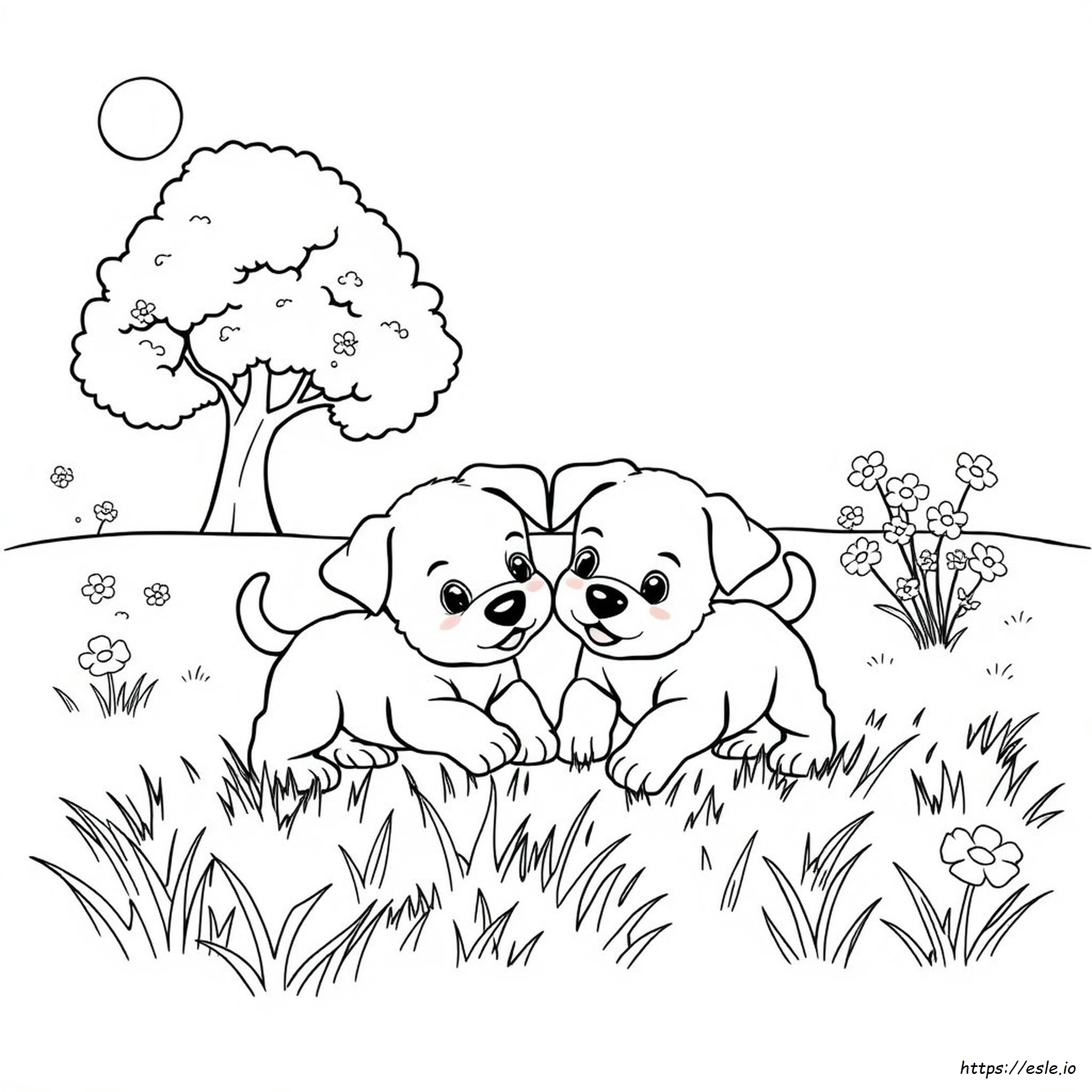Two Puppies Coloring Pages