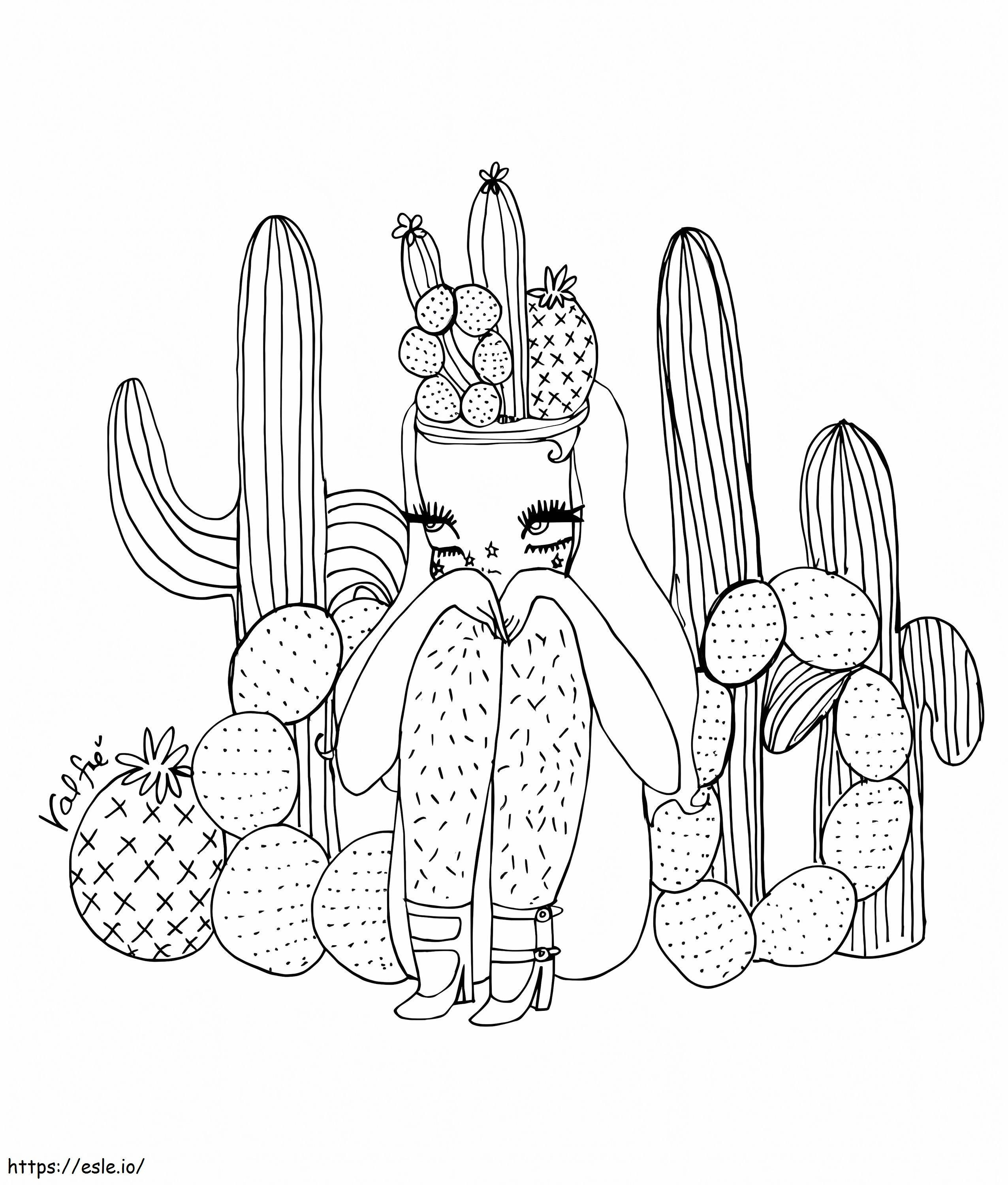 Coloriage Fille Esthétique Et Cactus à imprimer dessin