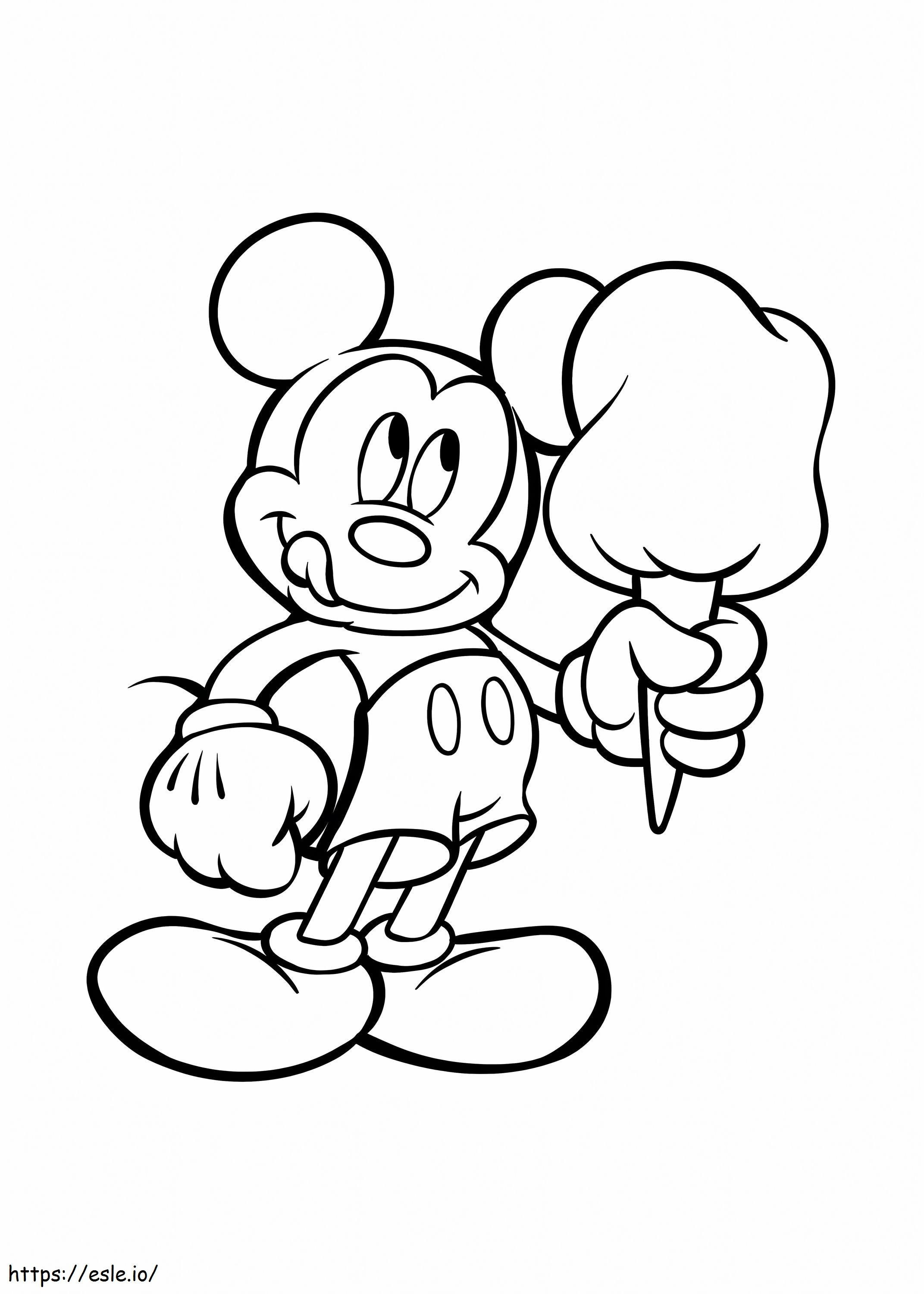 Mickey Mouse sosteniendo un helado para colorear