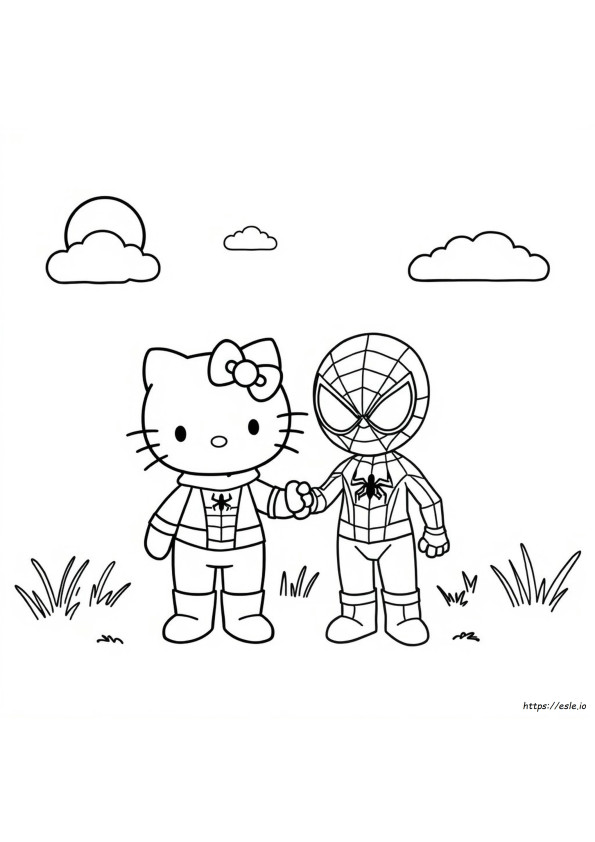 Lindo Dibujo Para Colorear De Hello Kitty Y Spiderman
