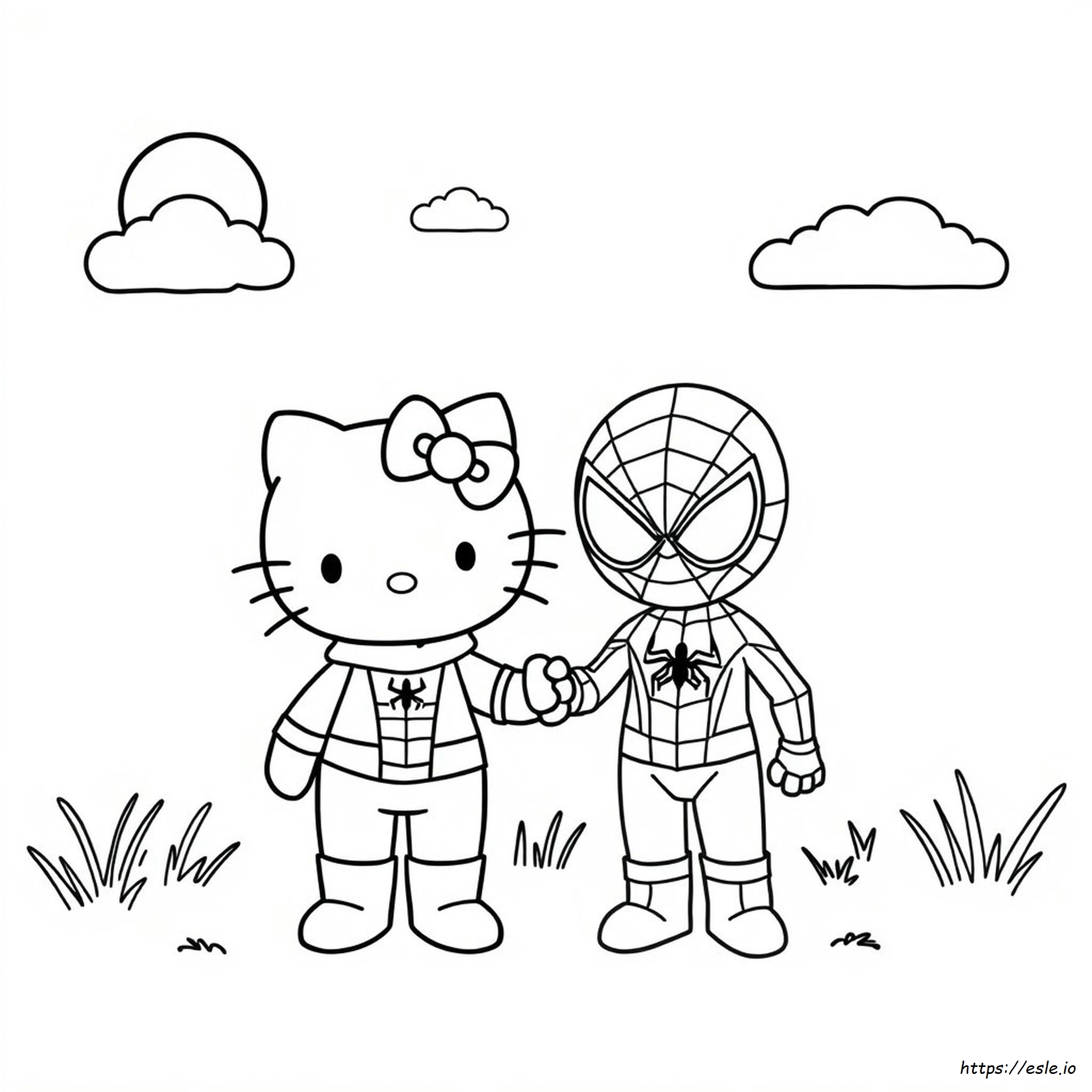 Cute Coloring Page Hello Kitty Y Spiderman Dibujo