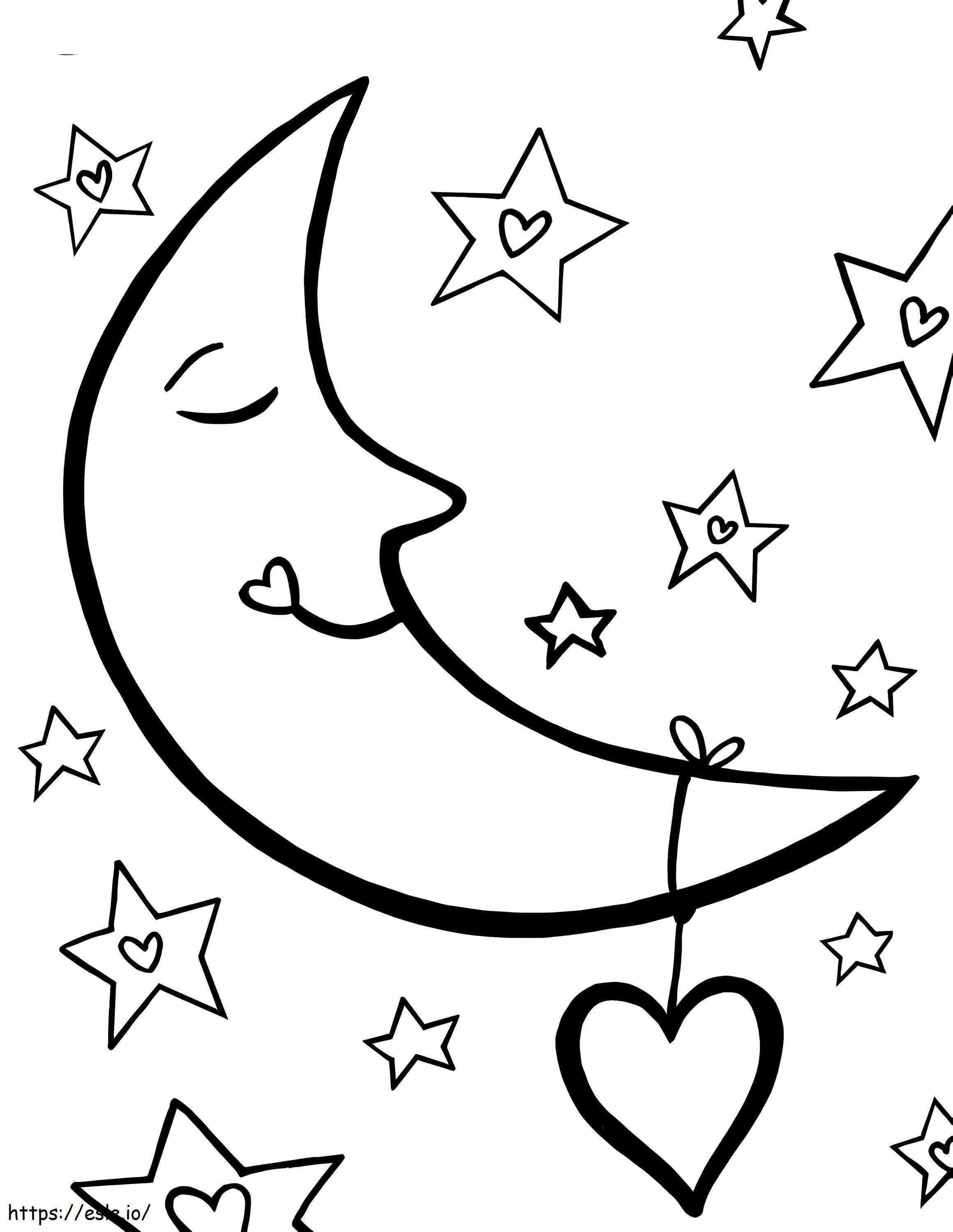Coloriage dessin animé, lune, et, étoiles à imprimer dessin