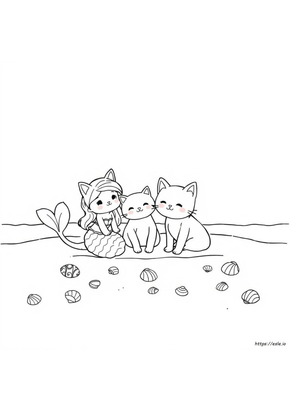 Kawaii Gattina Sirena Da Colorare