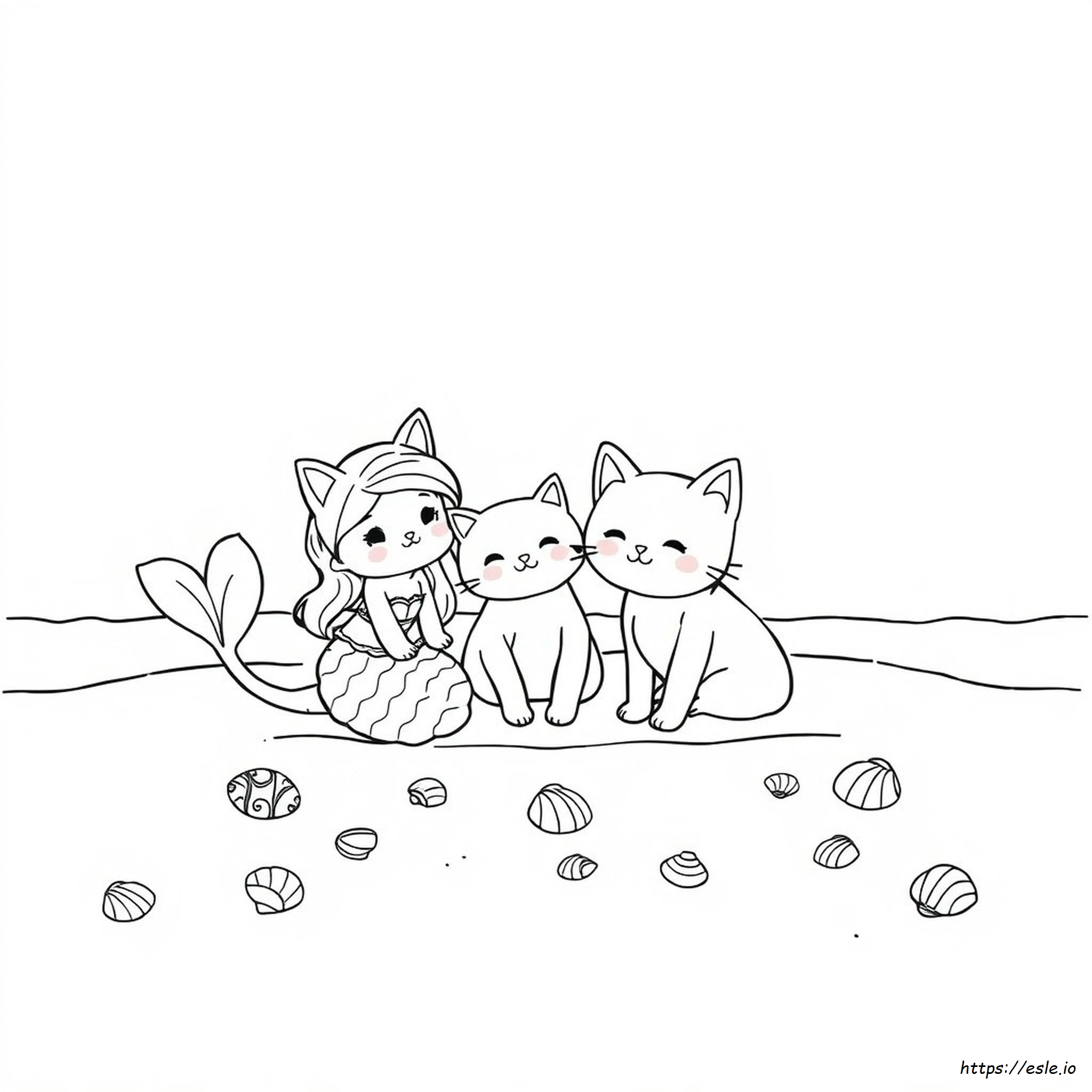 Kawaii Sirenita Gato Para Colorear