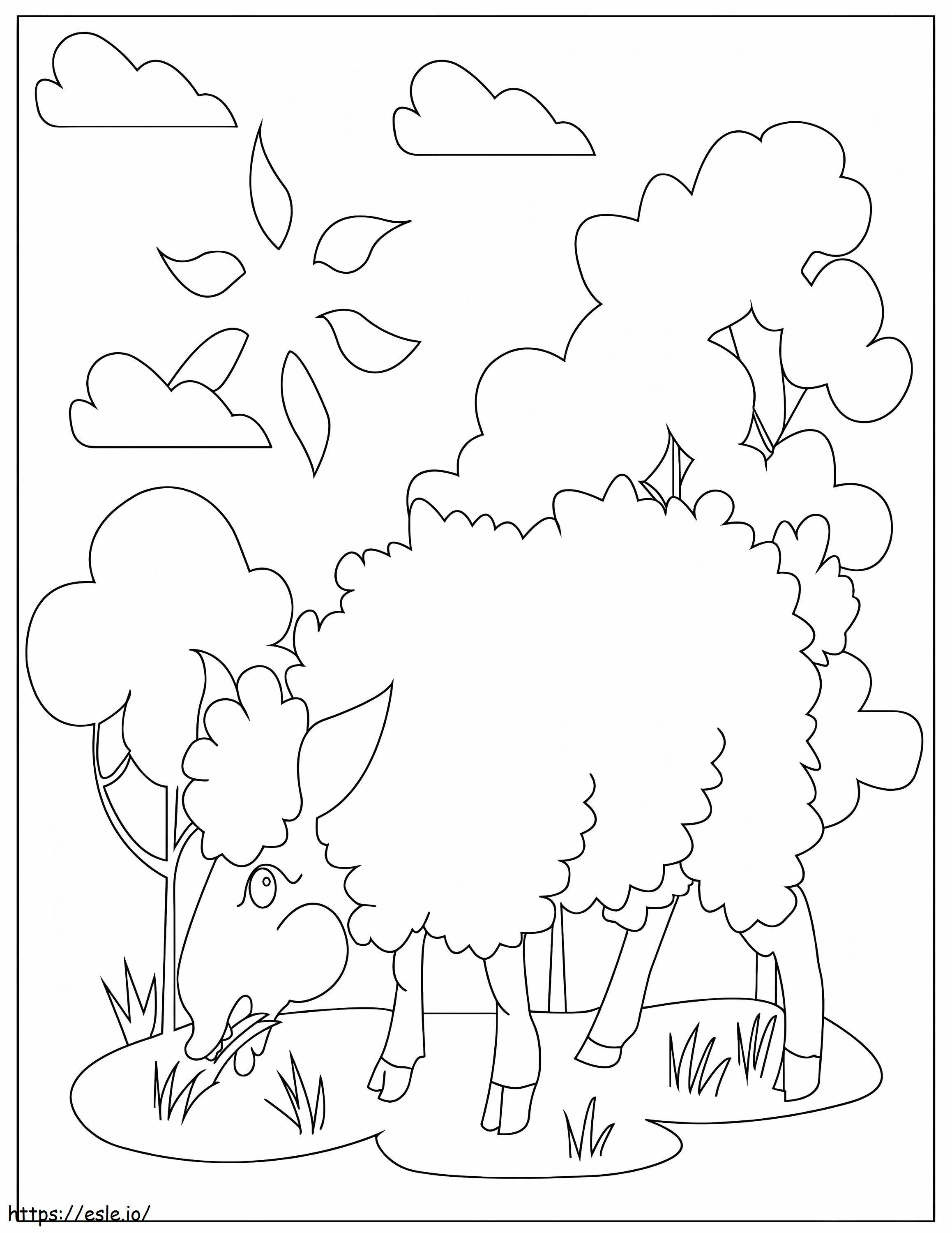 Coloriage Moutons mangeant de l'herbe à imprimer dessin