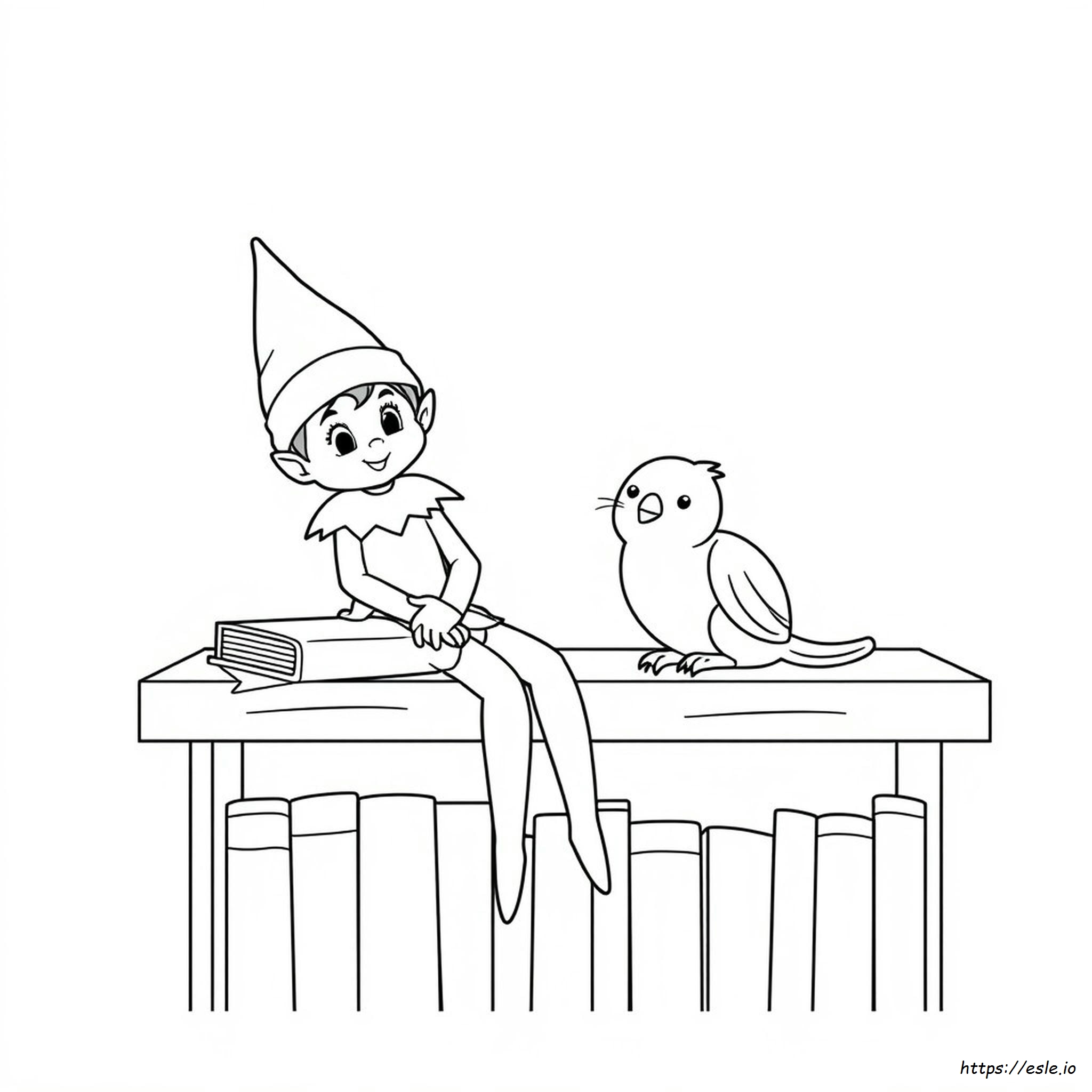 Kolorowanki Elf Na Półce Ze Zwierzętami