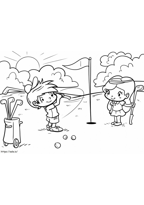 Dzieci bawiące się w golfa kolorowanka