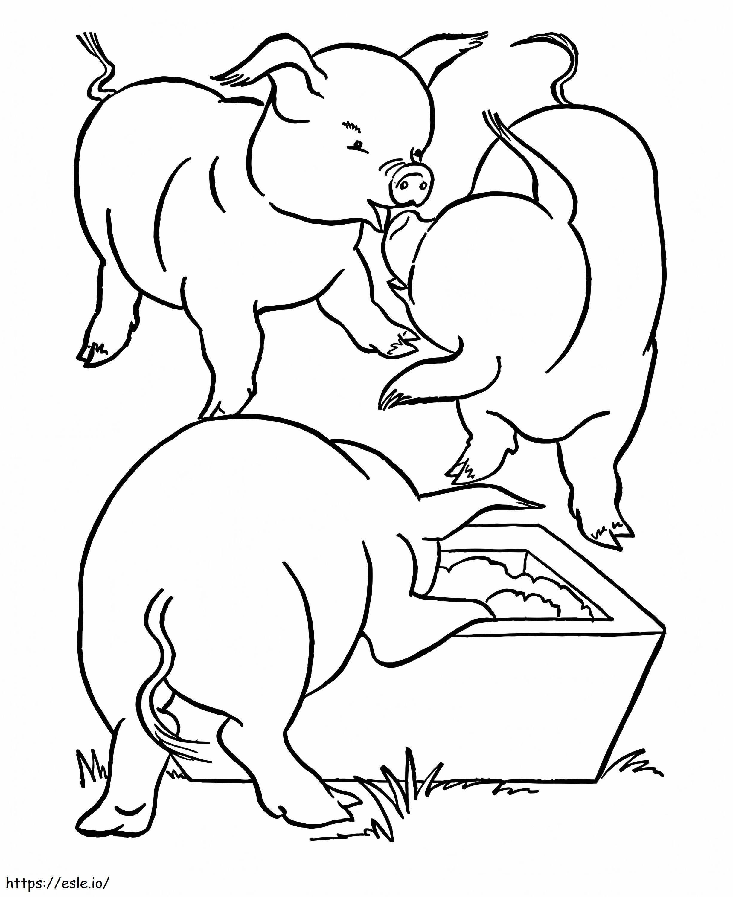 Coloriage Trois cochons à imprimer dessin
