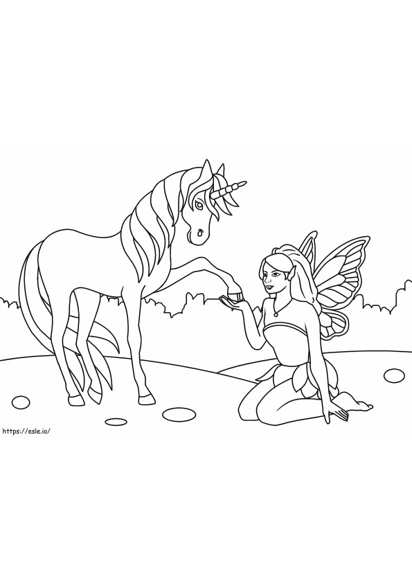 Fairy And Unicorn coloring page