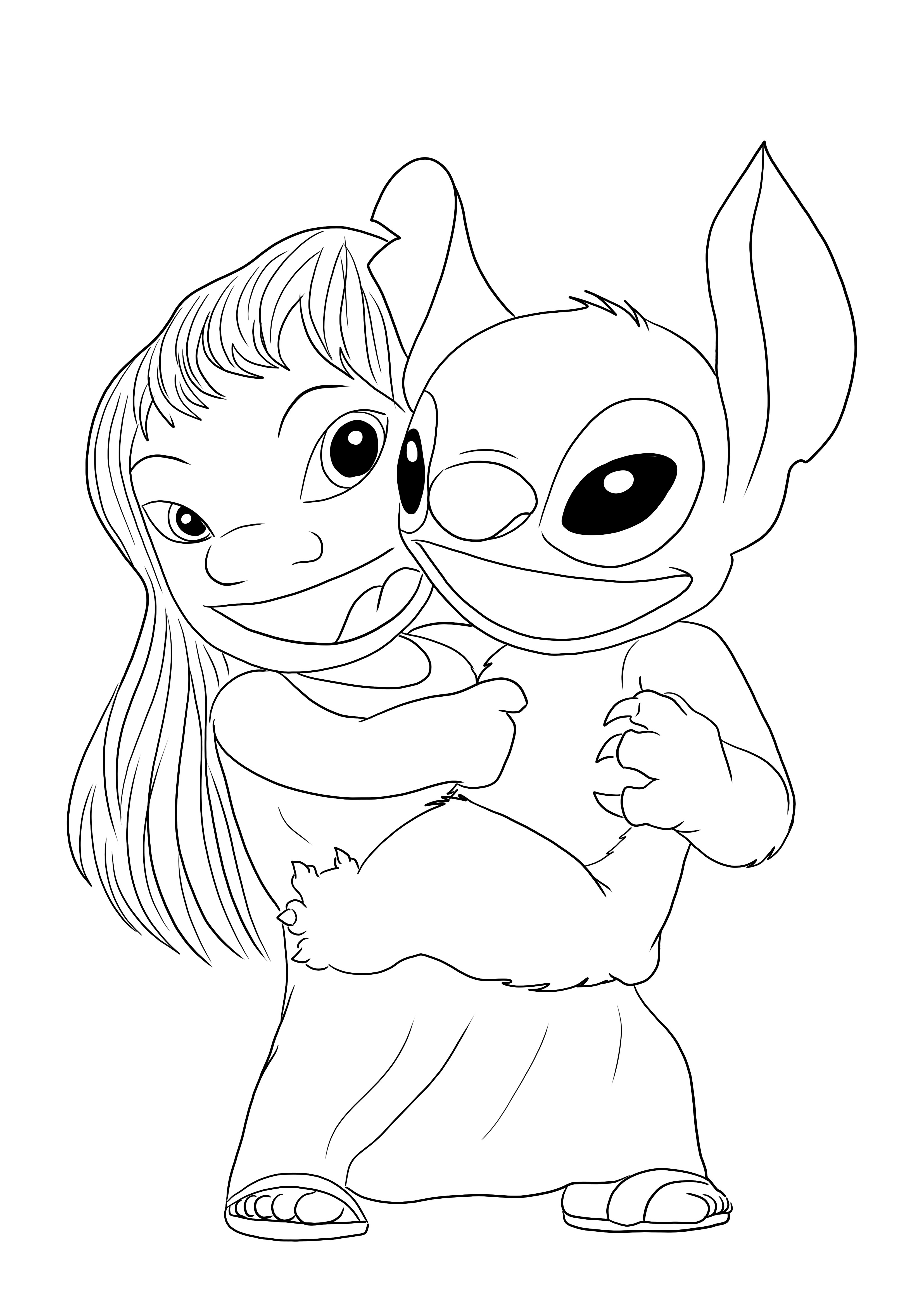 Dibujo para colorear de Lilo&Stitch riendo para imprimir gratis y facil de colorear