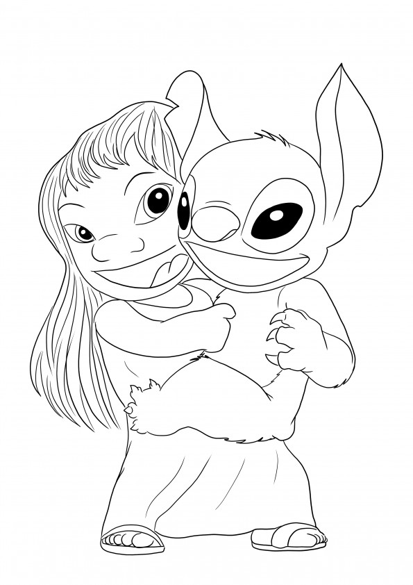 Laughing Lilo&Stitch coloring picture to print for free and easy to color