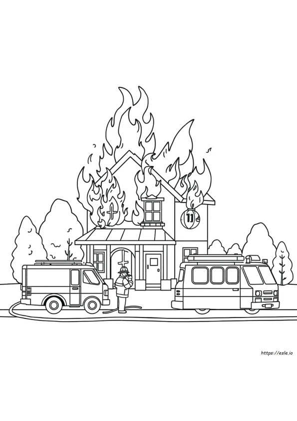 Casa In Fiamme Da Colorare