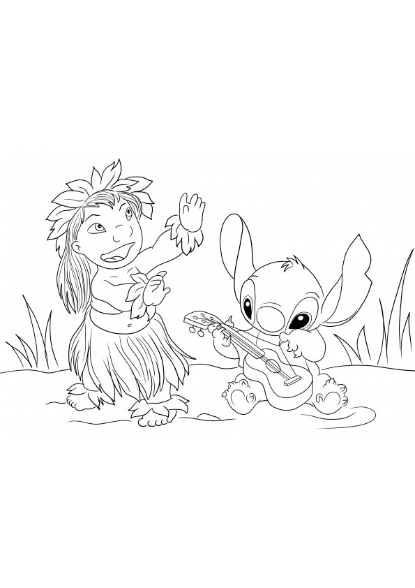 Lilo&Stitch dancing print free and color for kids to have fun together