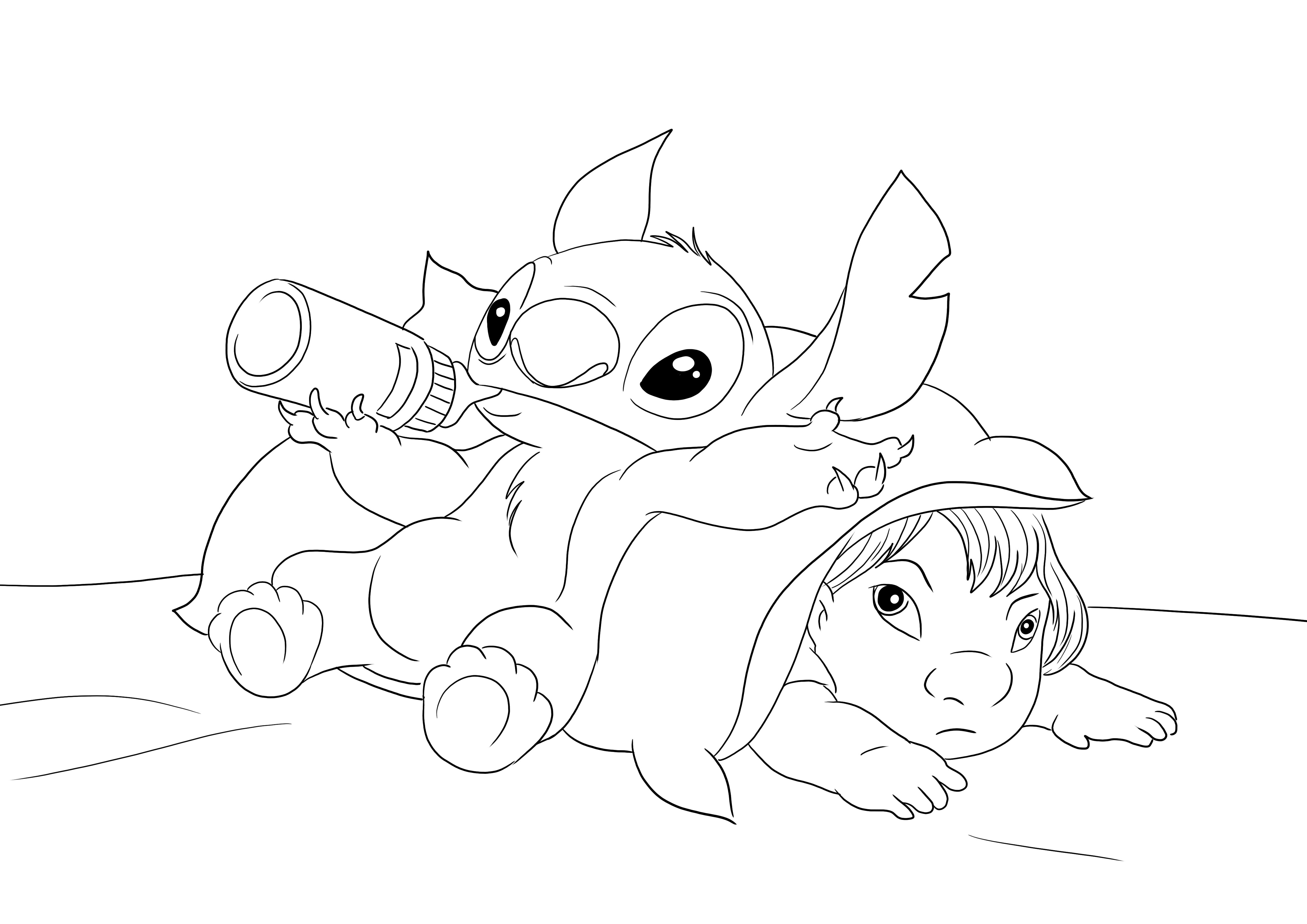 Baby Stitch en Lilo gratis te downloaden en kleur voor kinderen kleurplaat