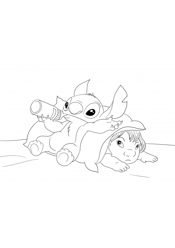 Baby Stitch und Lilo zum kostenlosen Download und Ausmalen für Kinder