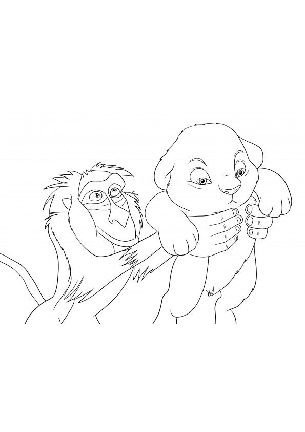 Rafiki tenant bébé Simba gratuitement à colorier et à imprimer pour tous les fans
