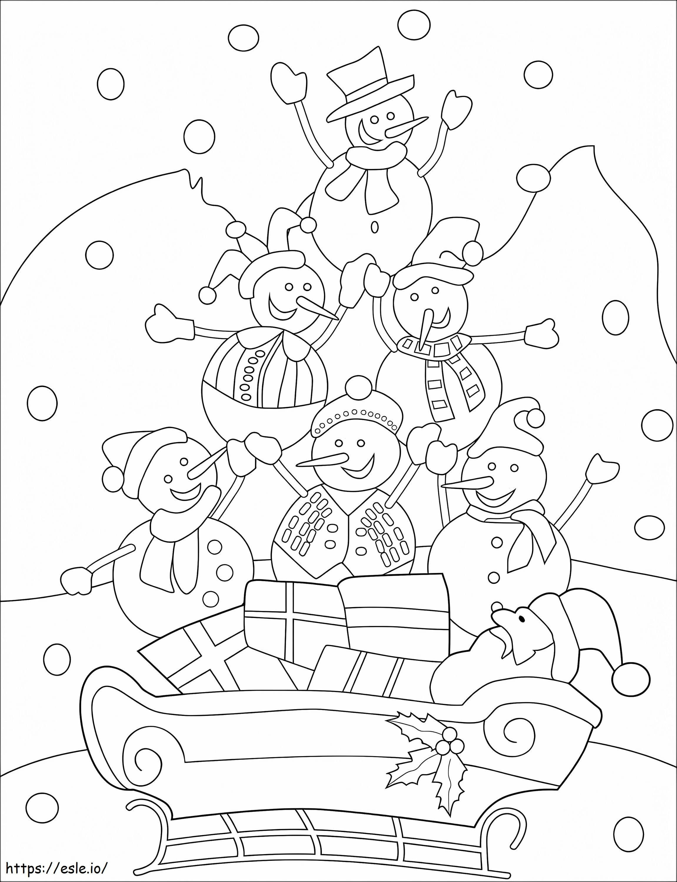 Snowmen With Santa Claus coloring page