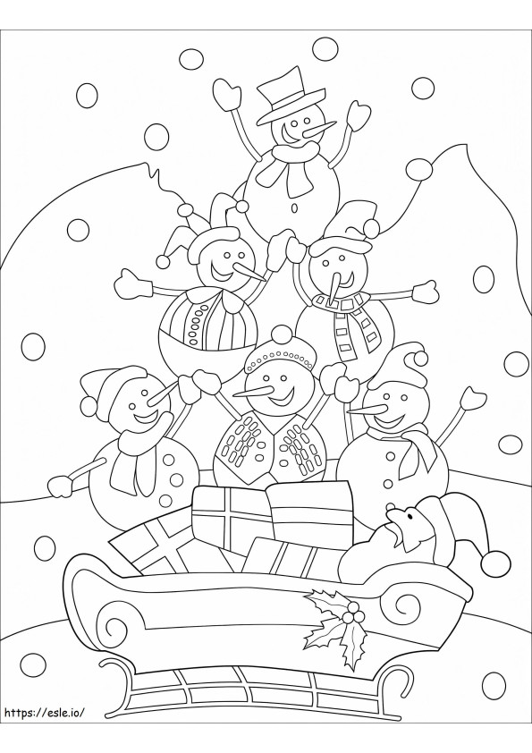 Coloriage Bonhommes de neige avec le Père Noël à imprimer dessin