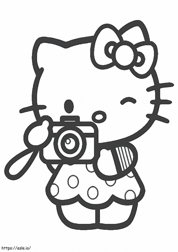 Hello Kitty Memegang Kamera Gambar Mewarnai