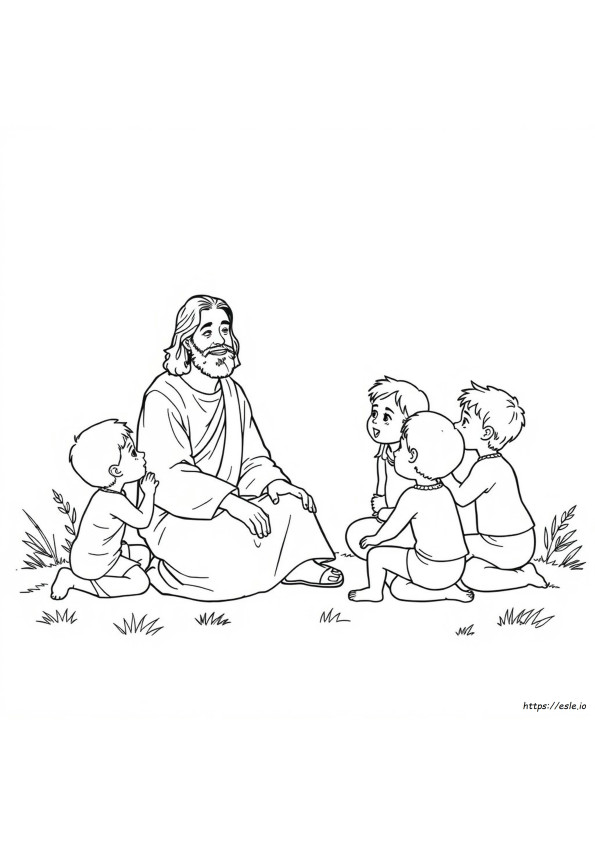 Jezus En Kinderen Kleurplaat
